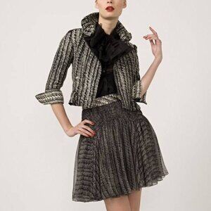 Zac Posen Resort 2010 Jacquard Black Silver Silk Moto Jacket